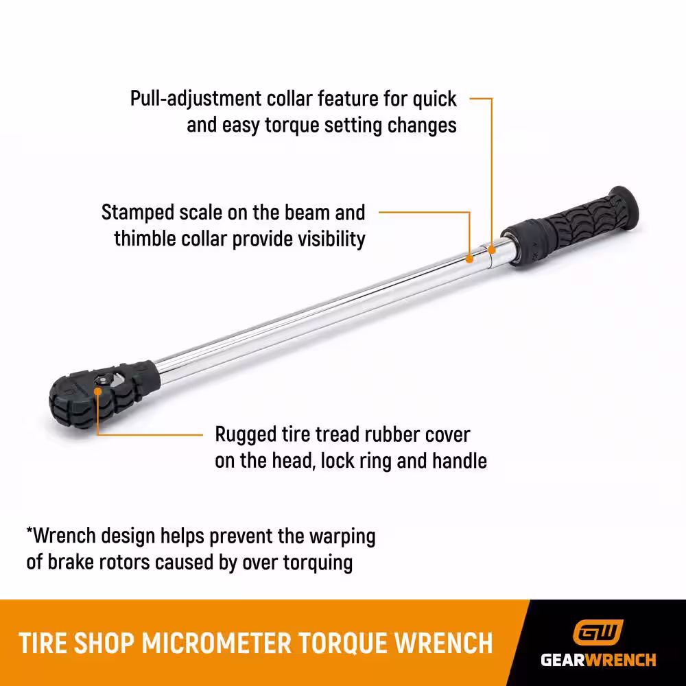 GEARWRENCH 1/2 in. Drive 30 ft./lbs. to 250 ft./lbs. Tire Shop Micrometer Torque Wrench