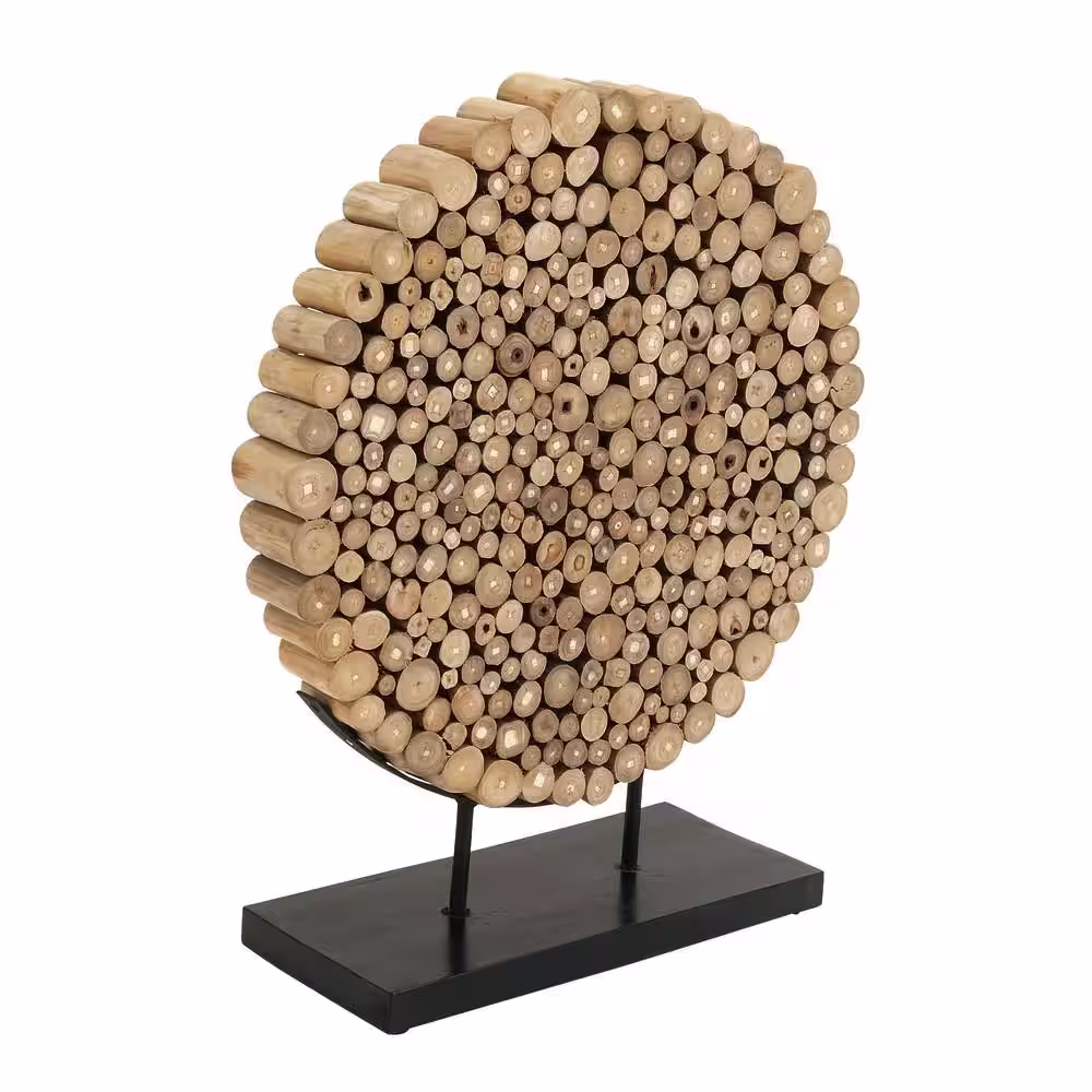 Litton Lane Brown Teak Wood Handmade Abstract Sculpture with Black Stand