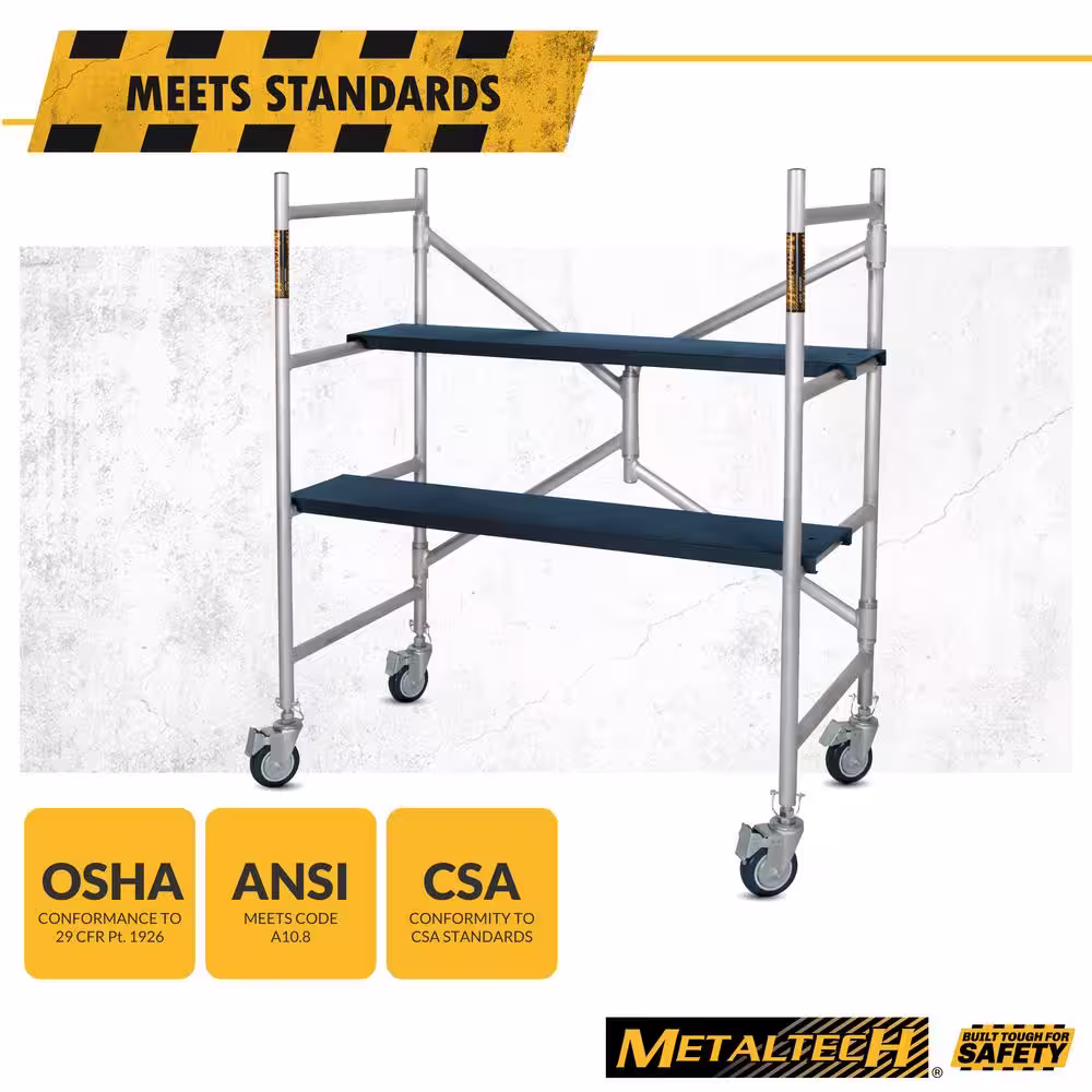 MetalTech Alu Series 4 ft. H x 3.5 ft. L x 1.8 ft. D Aluminum Mini Scaffold Platform with Caster Wheels, 600 lbs. Load Capacity