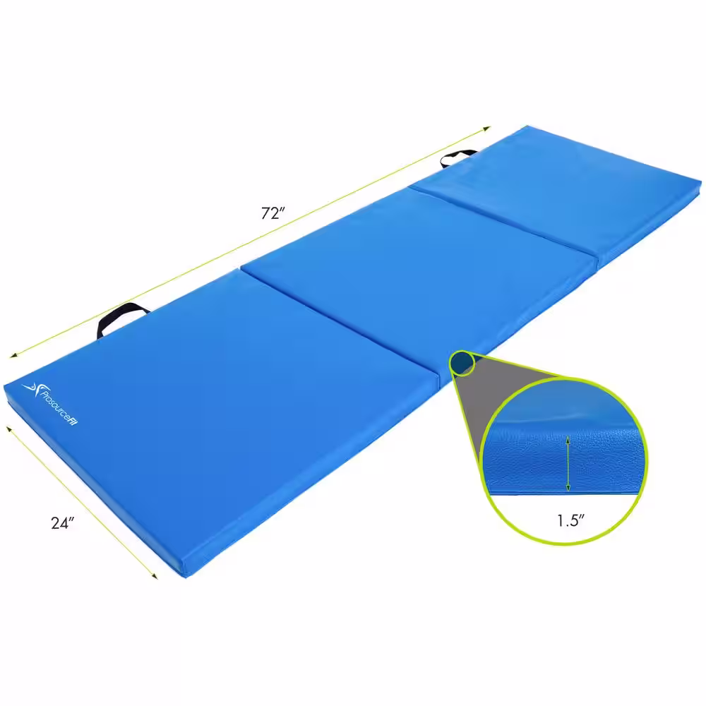 PROSOURCEFIT Tri-Fold Folding Thick Exercise Mat Blue 6 ft. x 2 ft. x 1.5 in. Vinyl and Foam Gymnastics Mat (Covers 12 sq. ft.)