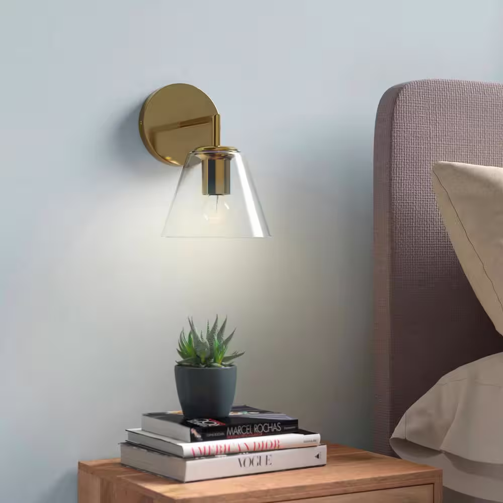 aiwen 1-Light Gold Vintage Industrial Wall Sconce with Clear Glass Shade