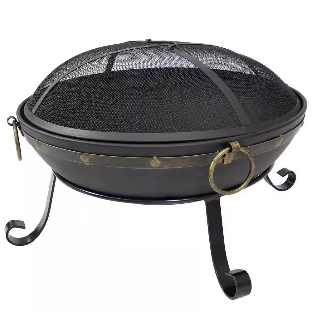 Sunnydaze Decor 25-Inch Victorian Steel Fire Bowl with Handles and Spark Screen