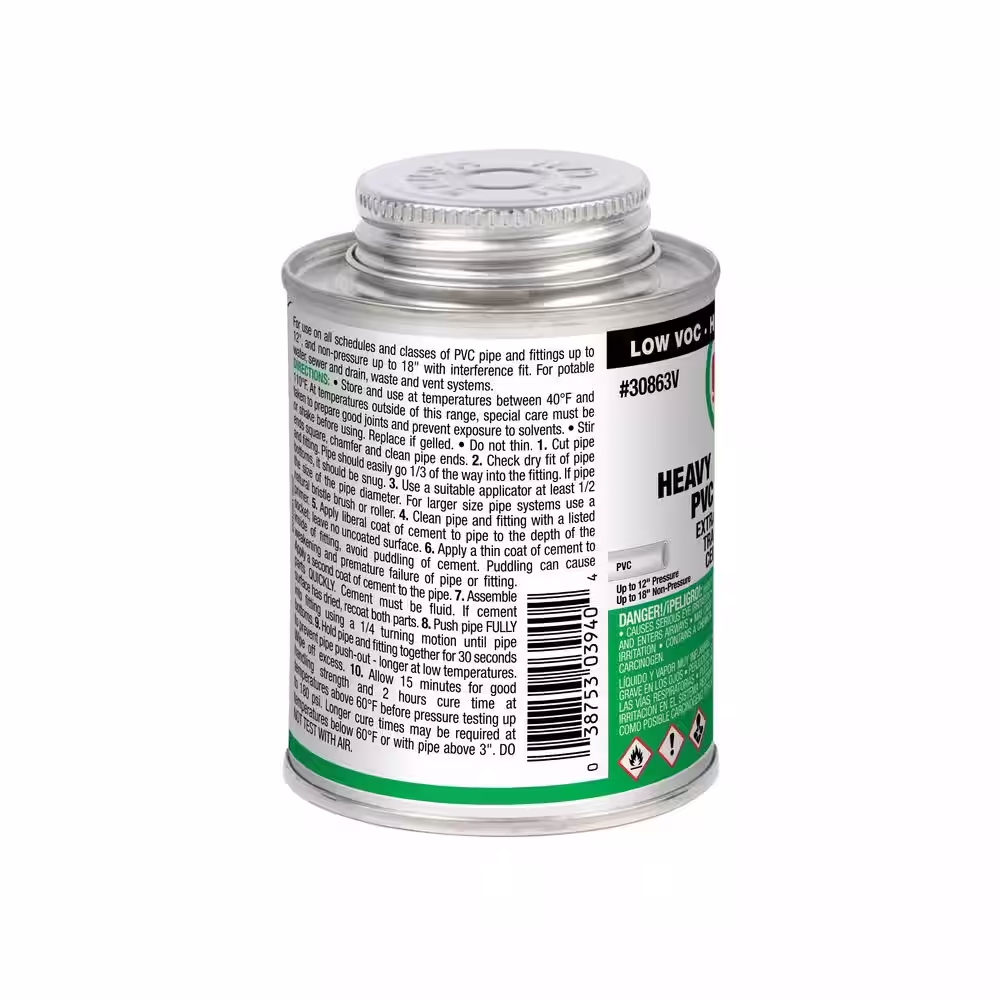 Oatey 8 oz. Heavy-Duty Clear PVC Cement - California Compliant