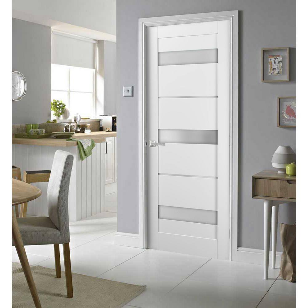 Sartodoors 36 in. x 80 in. Single Panel No Bore Frosted Glass White Finished Pine Wood Interior Door Slab