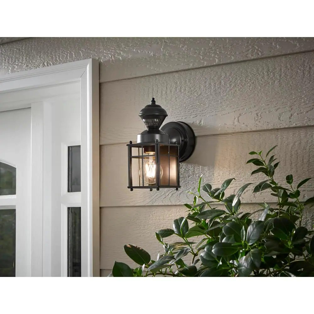 Hampton Bay Bayside Black Farmhouse 150-Degree Motion Sensor Outdoor 1-Light Wall Sconce