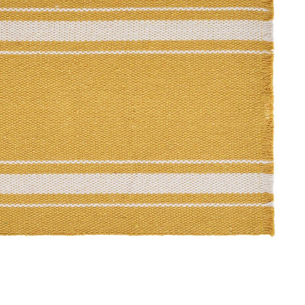 LR Home Sunny Day 19 in. x 13 in. Yellow Striped Fringed Cotton Placemat (Set of 4)