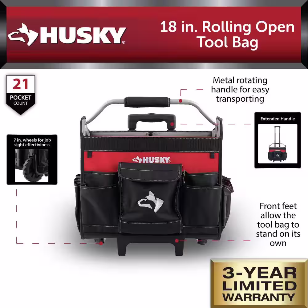 Husky 18 in. Rolling Open Tool Bag