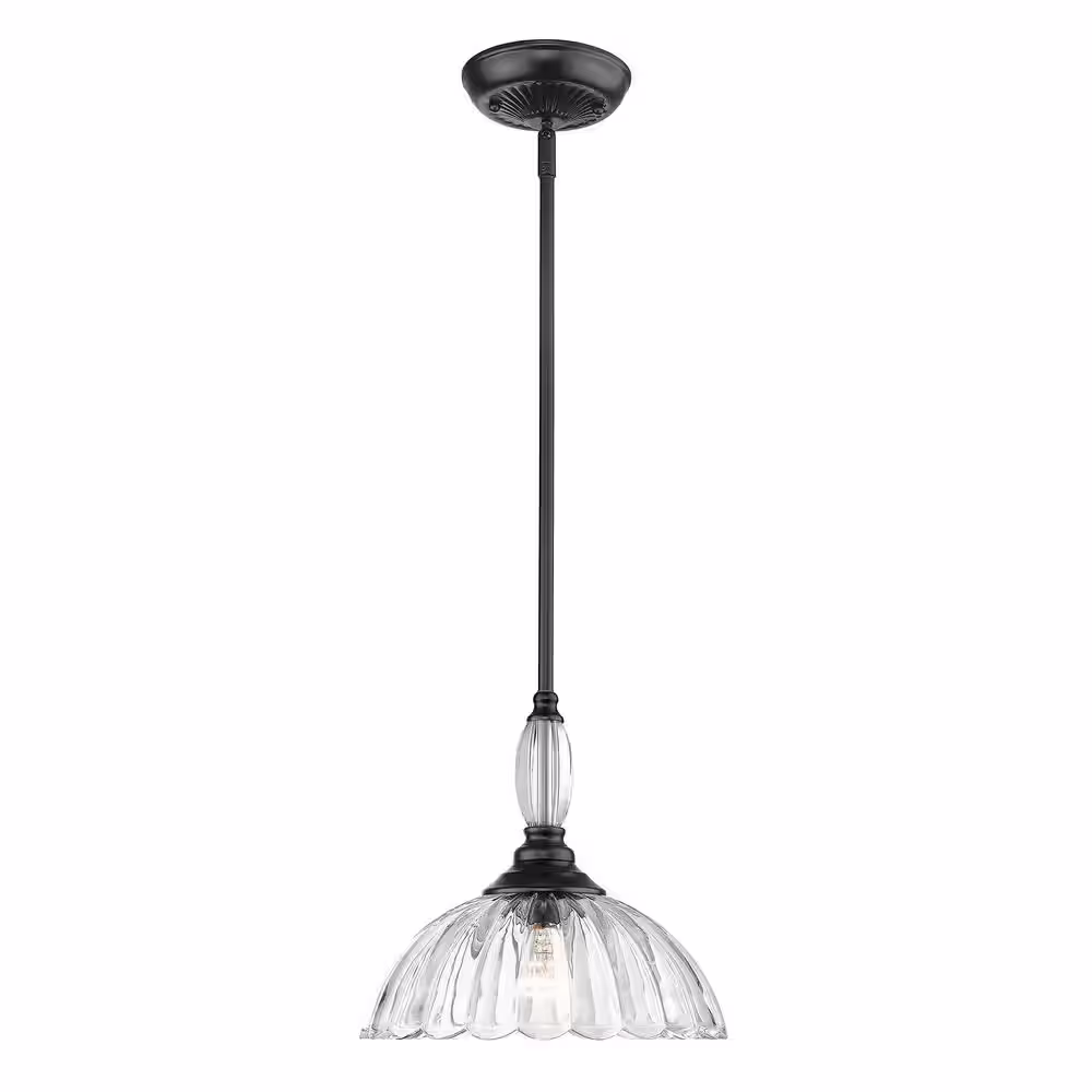 Golden Lighting Audra 1-Light Matte Black Empire Pendant Light with Clear Glass Shade