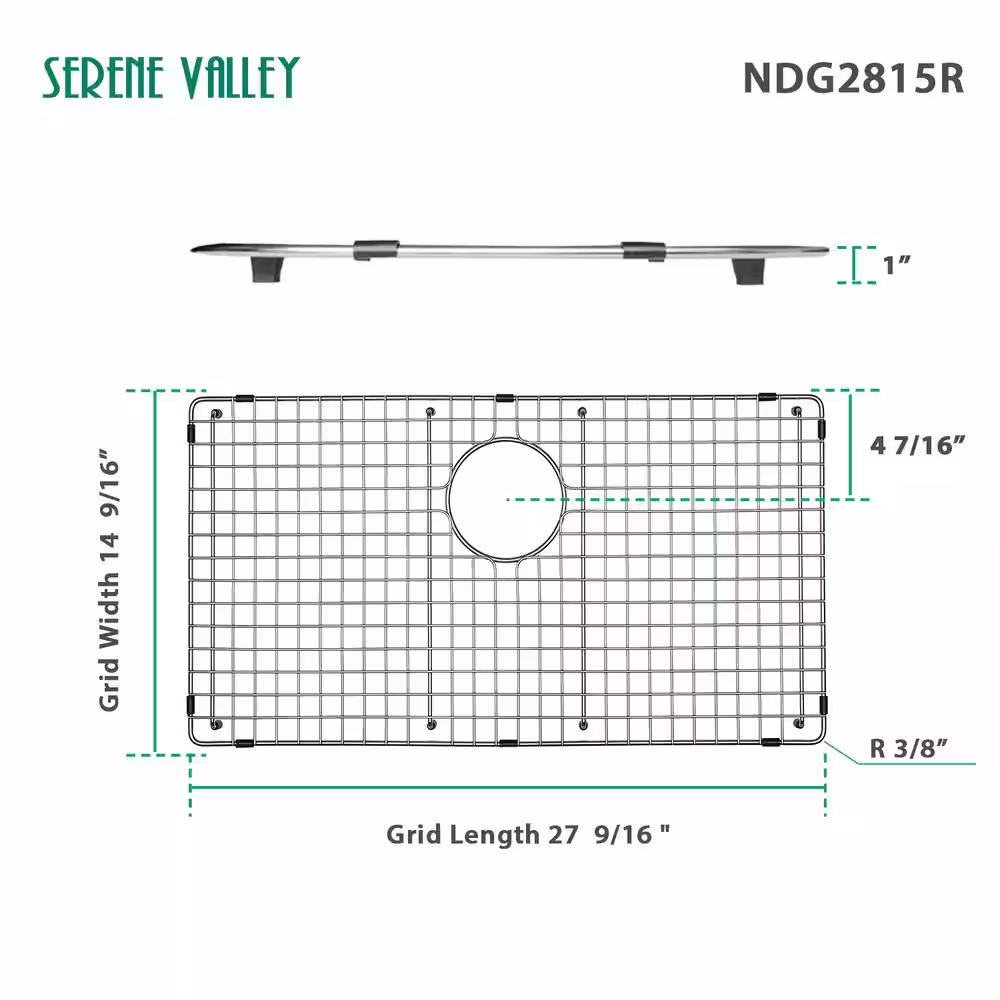 SERENE VALLEY 27.56 in. x 14.57 in. Rear Drain Heavy-Duty Stainless-Steel Sink Grid