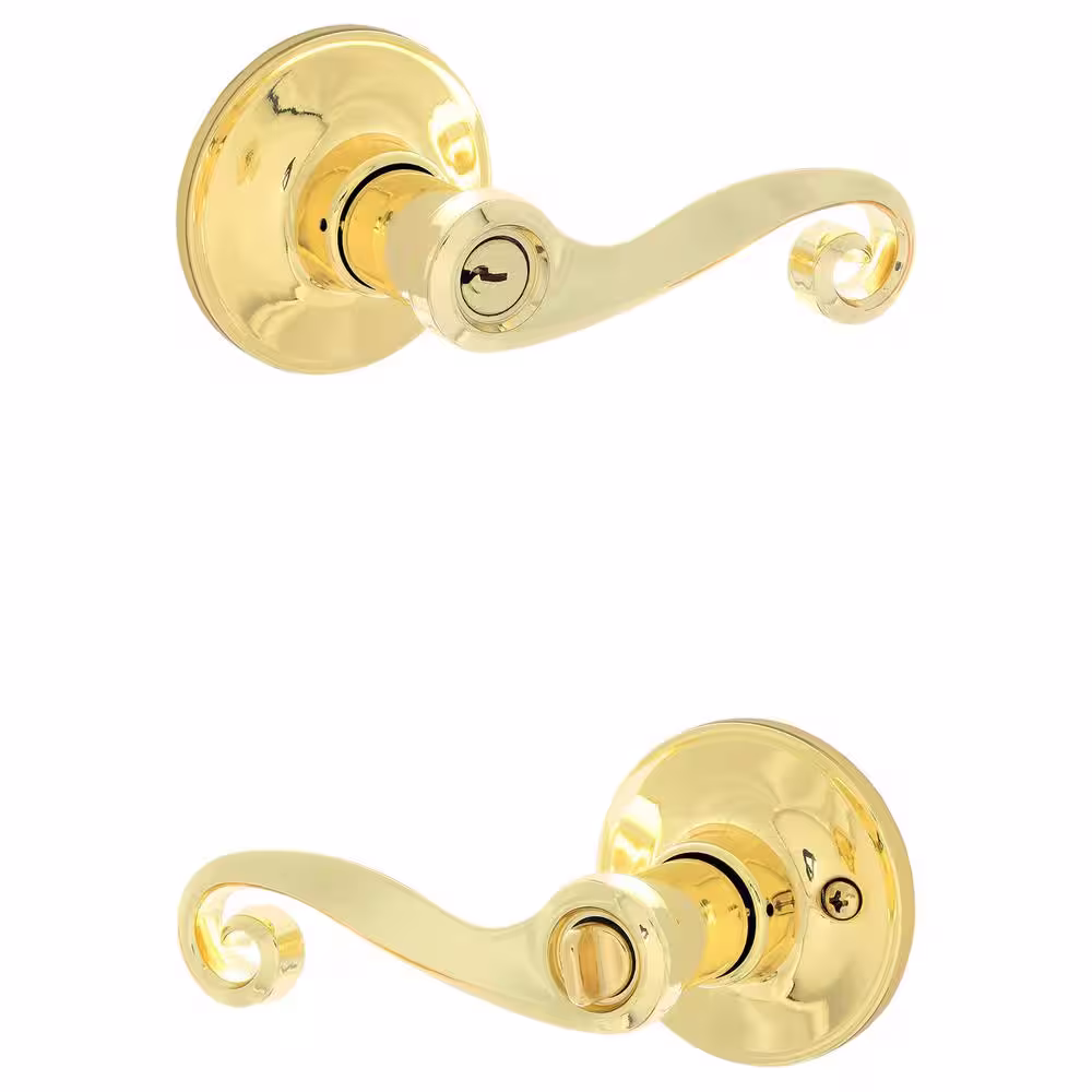 ESSENTIALS by Schlage Acton Bright Brass Keyed Entry Door Handle