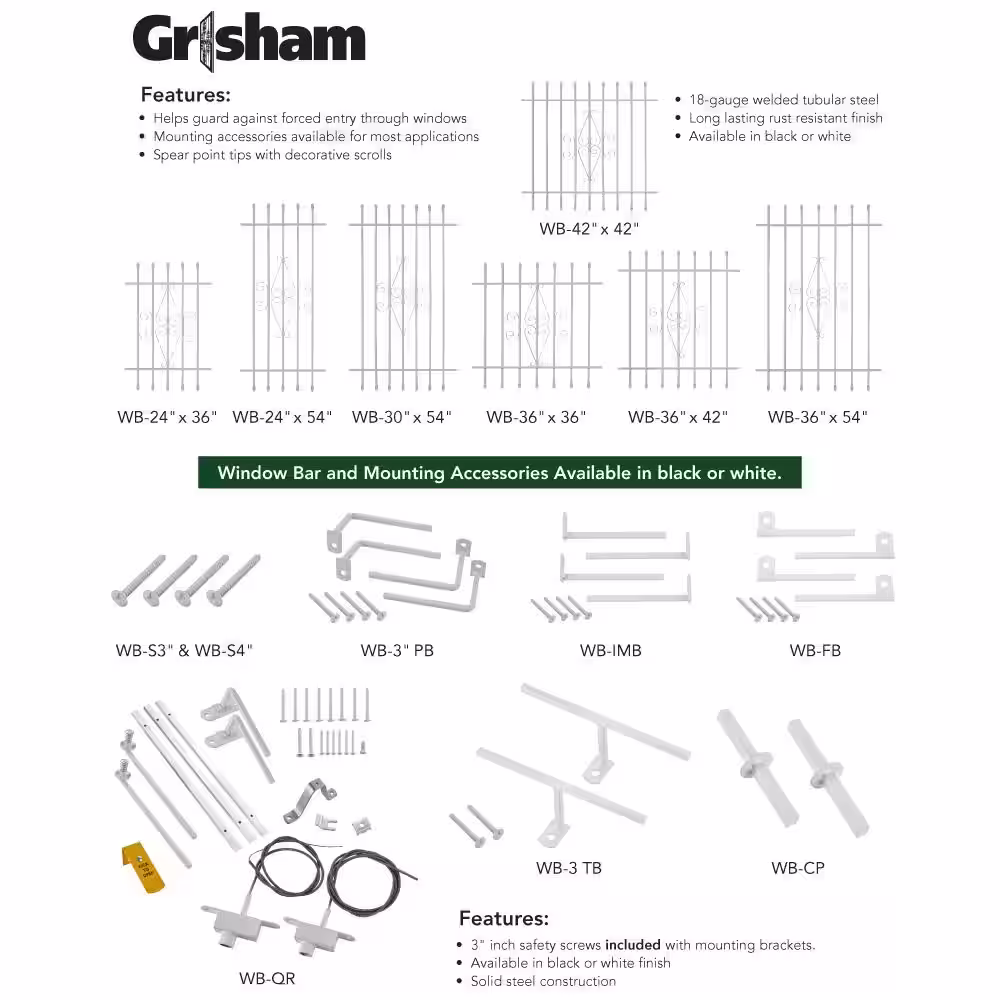 Grisham Flush-Mount Window Bar Brackets, White (4-Pack)