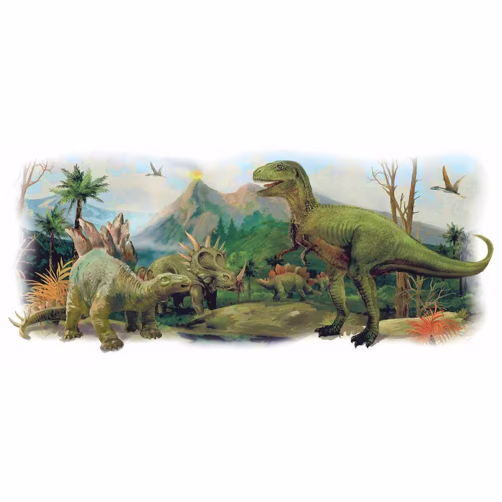 RoomMates 2.5 in. W x 21 in. H Dinosaurs Giant Scene Peel and Stick Wall Graphic