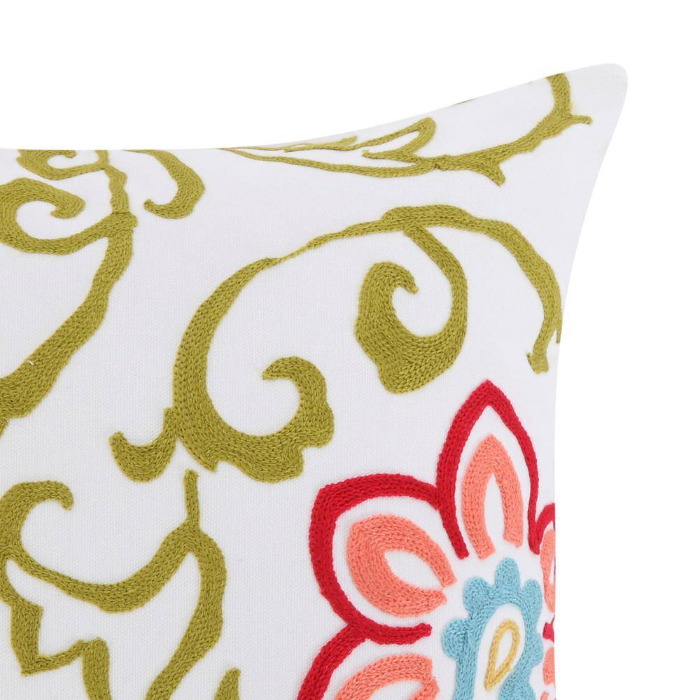 None Clementine Spring Multicolor Floral Embroidered 18 in. x 18 in. Throw Pillow