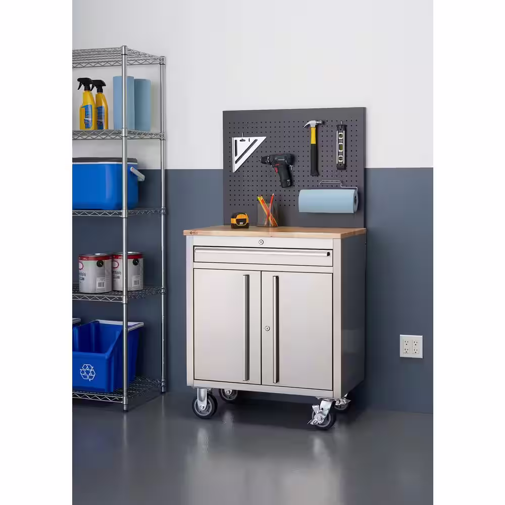 TRINITY Basics 31 in. 1-Drawer Workbench with Pegboard