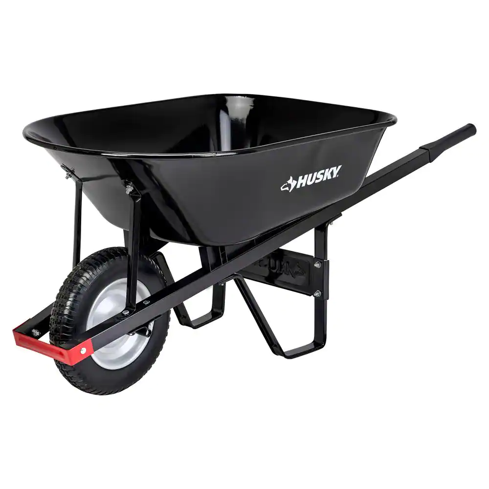 Husky 6 cu. ft. Steel Wheelbarrow with Flat Free Tire