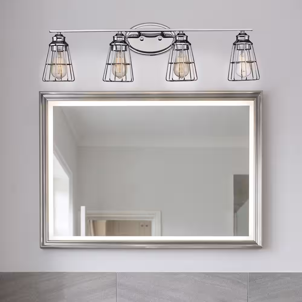 Bel Air Lighting Solution 32 in. 4-Light Brushed Nickel Bathroom Vanity Light Fixture with Metal Shades