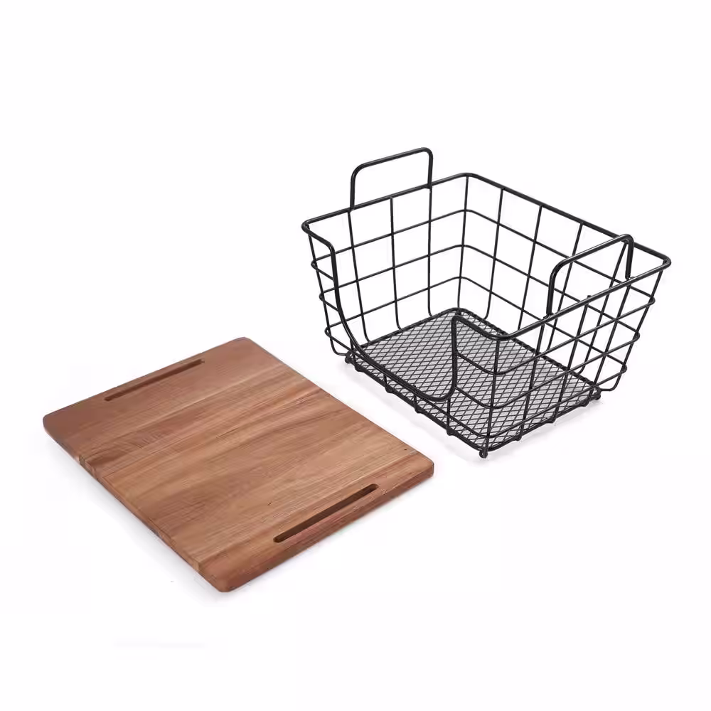 Gourmet Basics by Mikasa Antique Black Madam Metal Stacking/Nesting Rectangular Basket with Acacia Lid