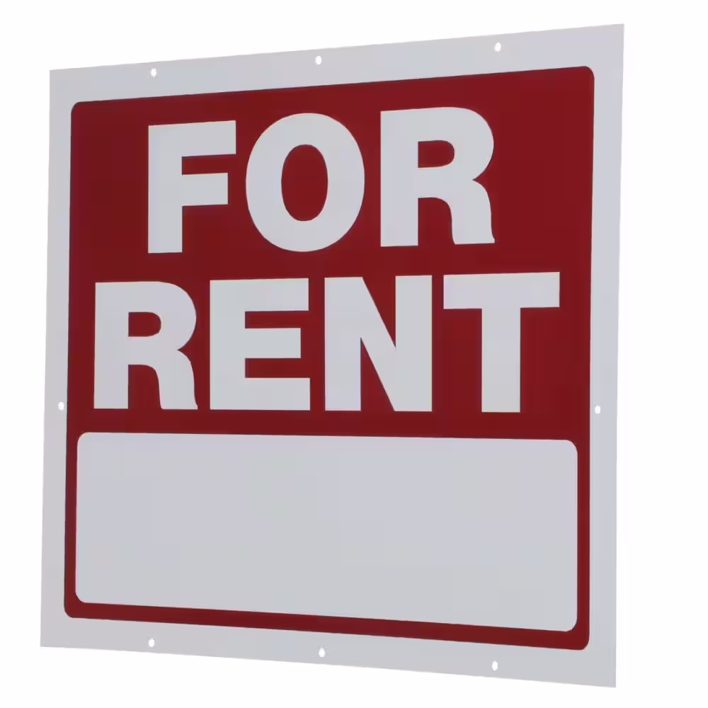 Everbilt 18 in. x 24 in. Red and White Plastic for Rent Sign