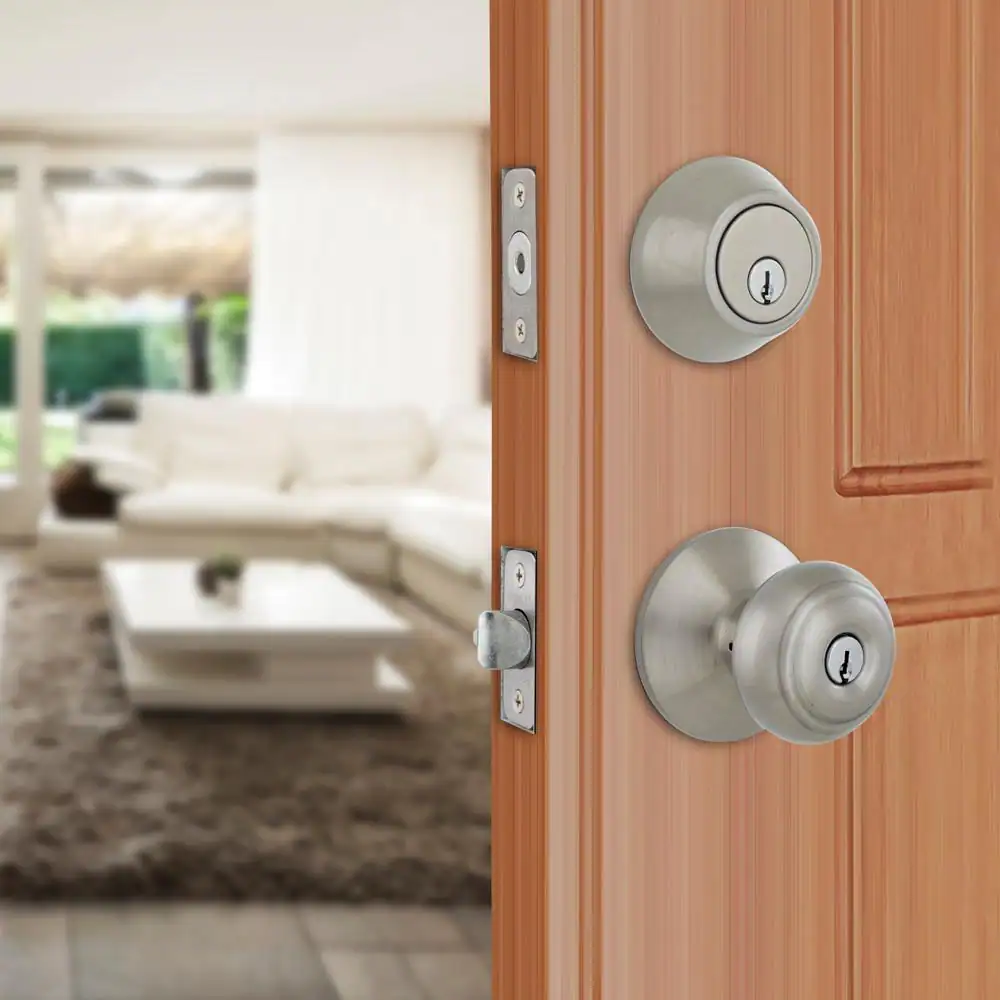 Defiant Hartford Satin Nickel Entry Knob and Double Cylinder Deadbolt Combo Pack