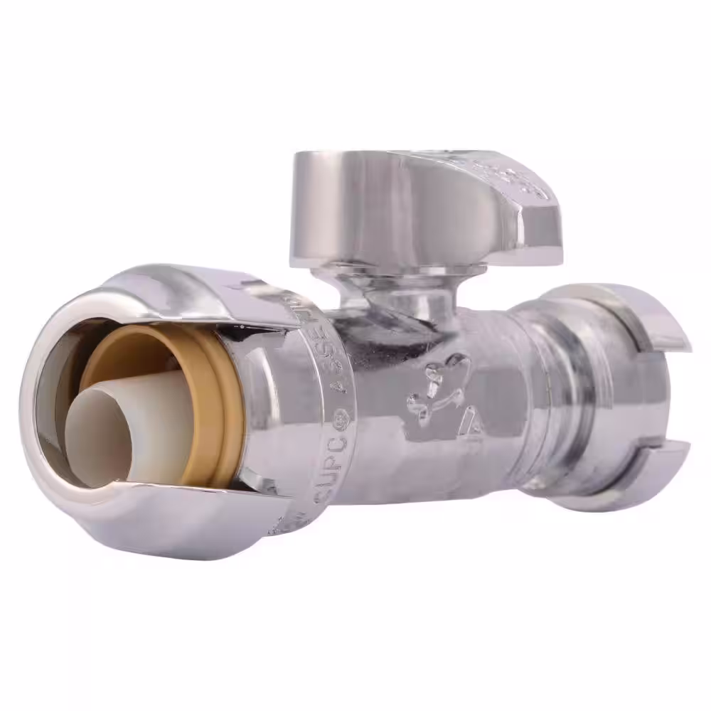 SharkBite 1/2 in. Push-to-Connect x 1/4 in. Push-to-Connect Chrome-Plated Brass Quarter-Turn Straight Stop Valve