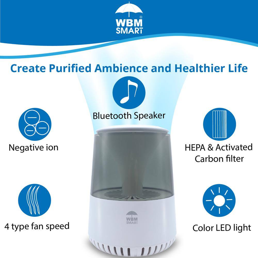 WBM SMART 12.9 in. Smart Air Purifier 25dB Quiet Air Cleaner with Bluetooth Speaker Remove 99.99% Germs