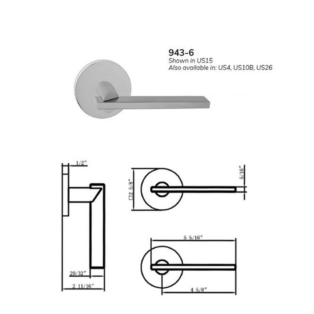 None Bravura Raleigh 943-6 Passage (Hall/Closet) Door Lever Black w/ Round trim