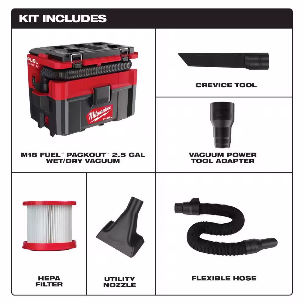 Milwaukee M18 FUEL PACKOUT 18-Volt Lithium-Ion Cordless 2.5 Gal. Wet/Dry Vacuum with M18 1/2 in. Compact Drill/Driver Kit
