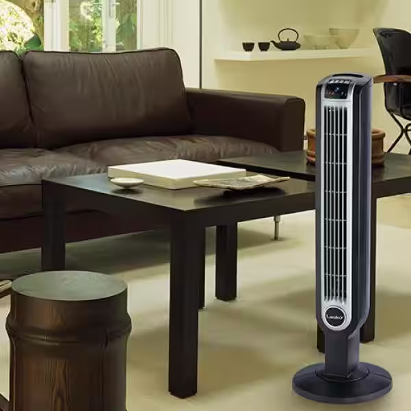 Lasko 36 in. 3 Speed Black Oscillating Tower Fan with Internal Ionizer, Electronic Timer and Remote Control