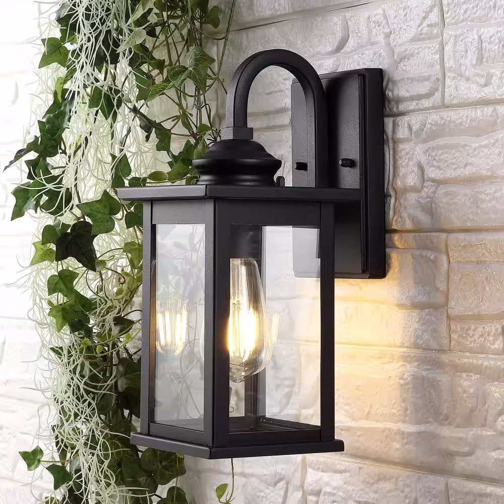 JONATHAN Y Cary 1-Light 5.9 in. Black Outdoor Wall Cylinder Light Iron/Glass Traditional Modern Lantern LED Wall Sconce (Set of 2)