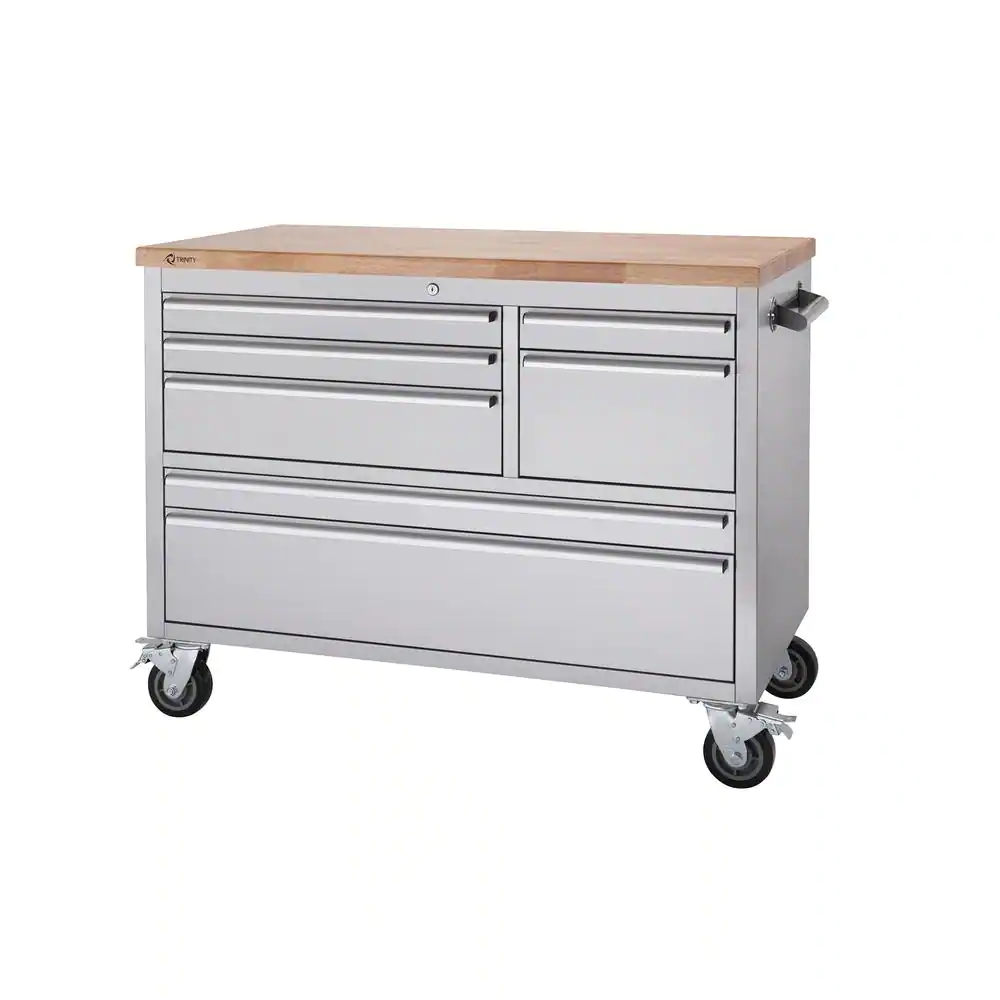 TRINITY 4 ft. 7-Drawer Stainless Steel Workbench with Storage