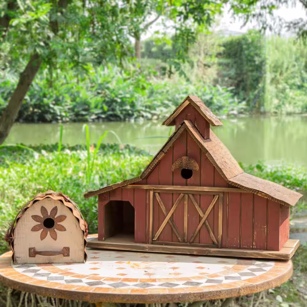 Glitzhome 14.96 in. H Oversized Rustic Wood Barn Birdhouse