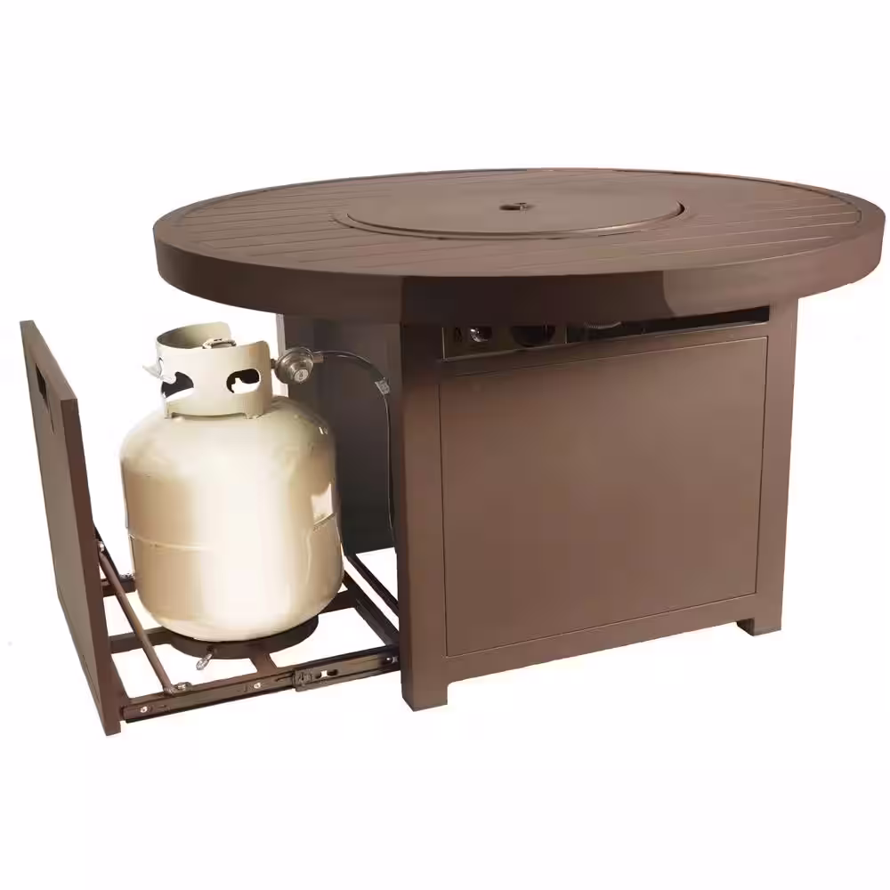 BLUEGRASS LIVING 42 Inch Outdoor Round Aluminum 50,000 BTU Propane Fire Pit Table with Crystal Glass Beads