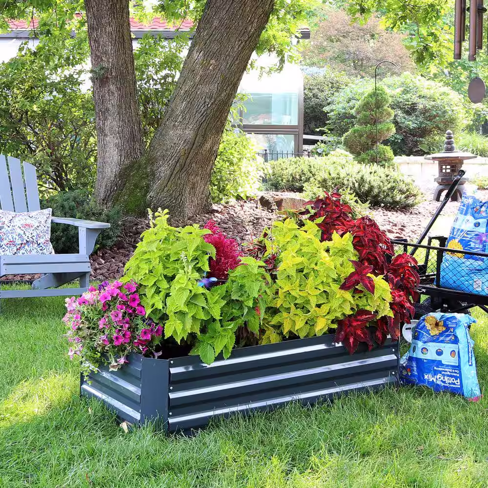 Sunnydaze Decor 48 in. Rectangle 2 Galvanized Steel Raised Beds, Dark Gray