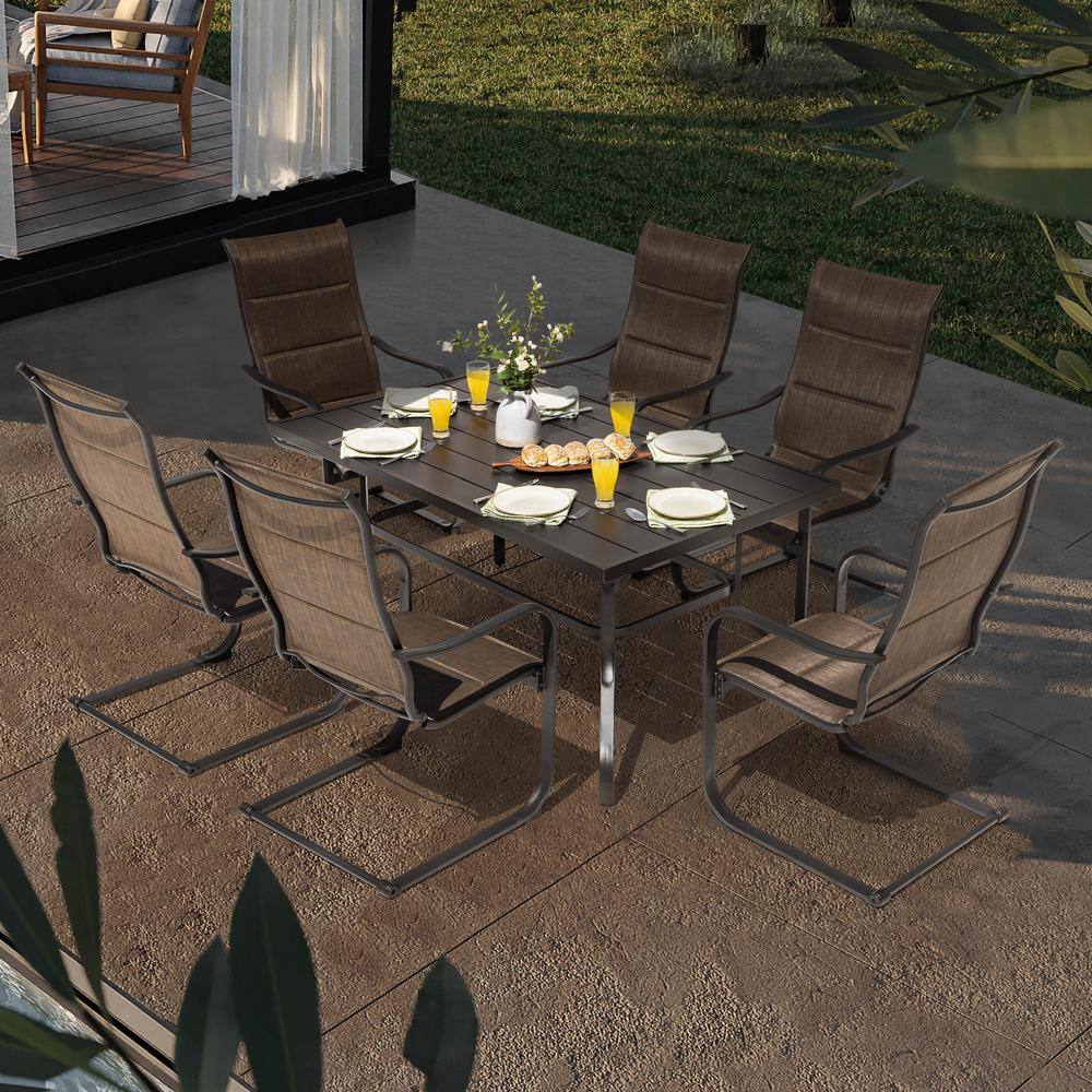 Nuu Garden 7-Piece Rectangle Outdoor Patio Dining Set with Padded Sling Chairs