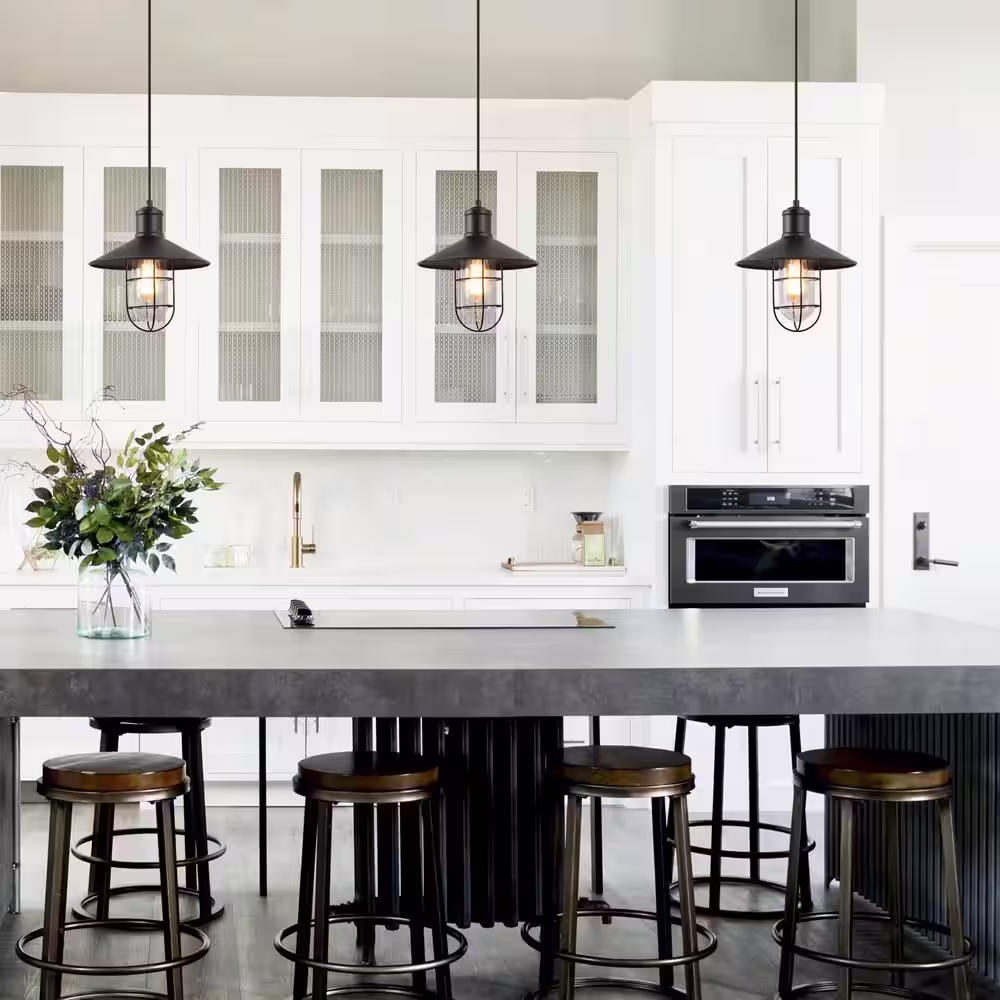 LNC Modern Industrial 1-Light Black Pendant with 10.2 in. W Clear Glass Shade Metal Wire Cage Shade Barn Ceiling Chandelier