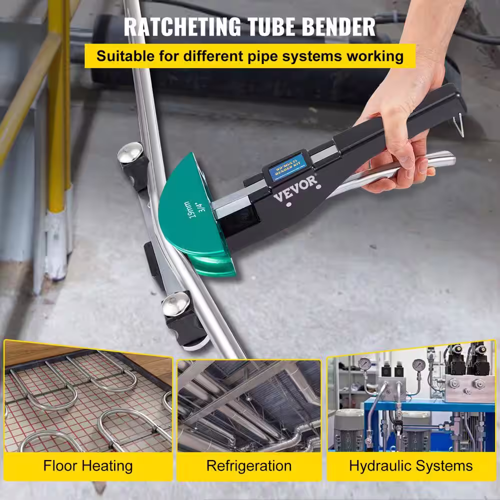 VEVOR 1/4 in. to 7/8 in. Ratcheting Pipe Bender 0 to 90Â° with Reverse Bend Attachment 7 Dies for Copper Aluminum Tubes