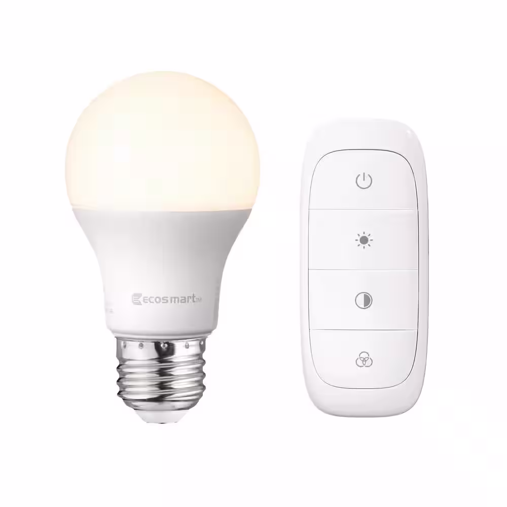 EcoSmart 60-Watt Equivalent A19 CEC Color Changing LED Party Light Bulb Starter Kit with Remote (1-Pack)