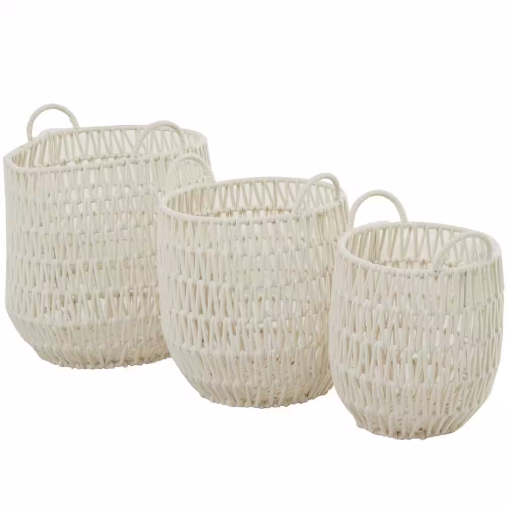 Litton Lane White Cotton Traditional Storage Basket 18 in., 16 in., 15 in. (Set of 3)