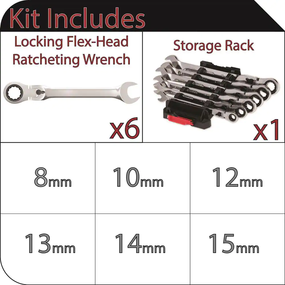 Husky 100-Position Chrome Flex Lock Ratcheting Metric Combination Wrench Set (6-Piece)