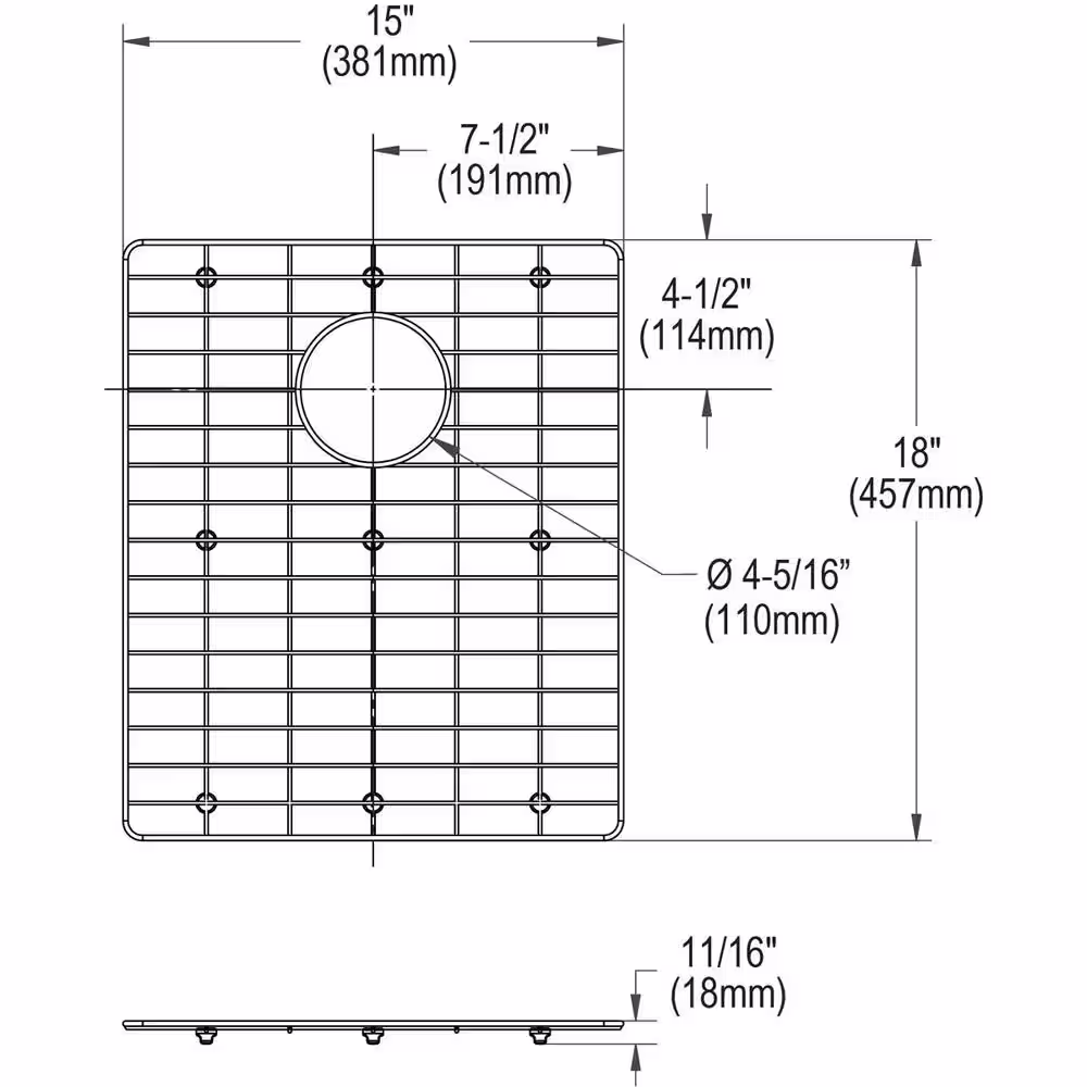 Elkay Crosstown 15 in. x 18 in. Bottom Grid for Kitchen Sink in Stainless Steel