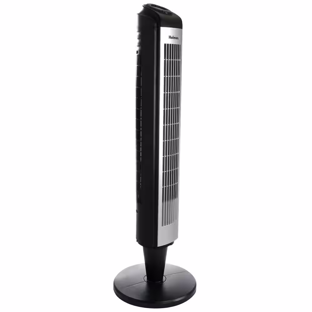 Holmes 36 in. Oscillating Tower Fan with Remote Control in Black and Silver