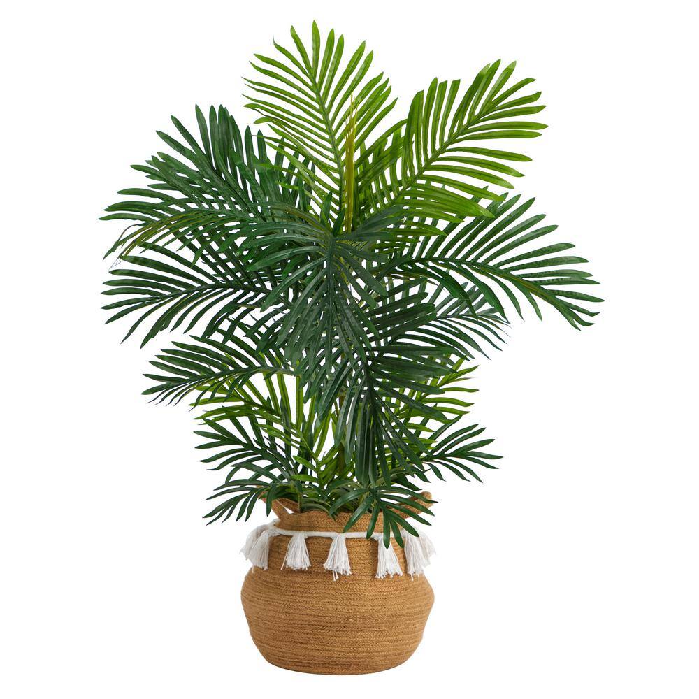 Nearly Natural 40 in. Green Areca Artificial Palm Tree in Handmade Natural Cotton Planter with Tassels UV Resistant (Indoor/Outdoor)