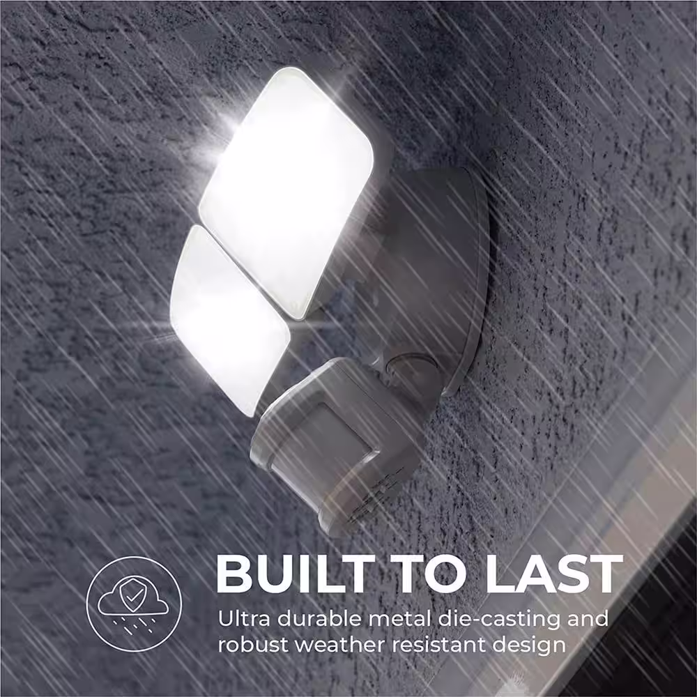 Home Zone Security White Motion Activated Outdoor Integrated LED Twin-Head Dual-Brightness Flood Light