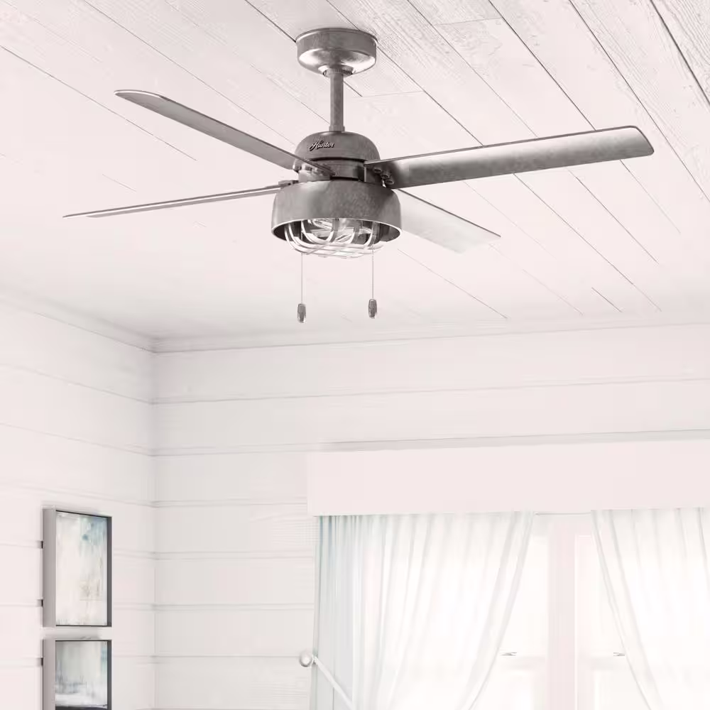 Hunter Spring Mill 52 in. Outdoor Painted Galvanized Ceiling Fan with Light Kit