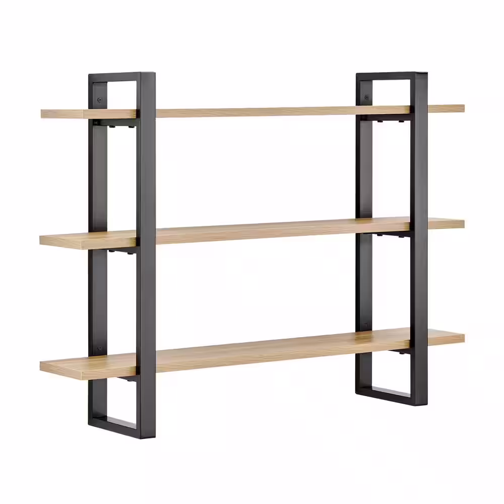 DANYA B Rio 3-Tier 31.5 in. W x 7 in. D x 35.5 in Modular Floating Bracket Chestnut Decorative Wall Shelf