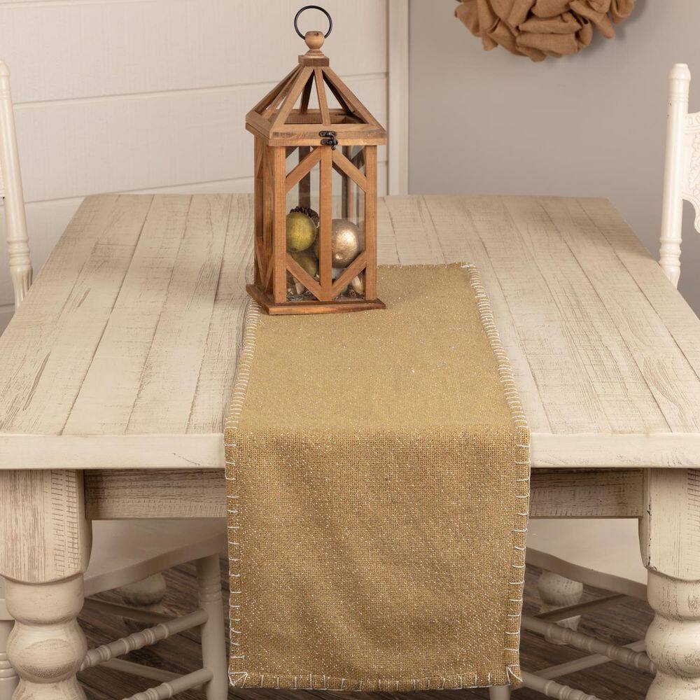 VHC Brands Nowell 13 in. W x 48 in. L Tan Silver Christmas Solid Cotton Table Runner