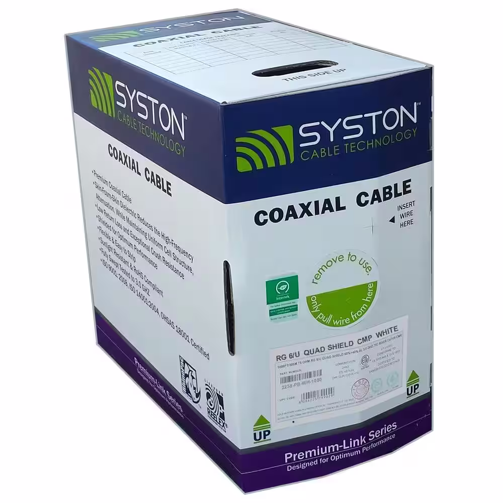 Syston Cable Technology 1,000 ft. White RG6 Quad Shield Plenum Coaxial Cable