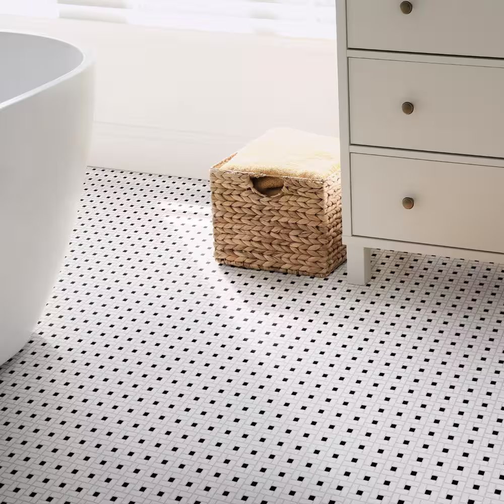 Merola Tile Spiral Black and White 12-1/2 in. x 12-1/2 in. Porcelain Mosaic Tile (11.1 sq. ft./Case)