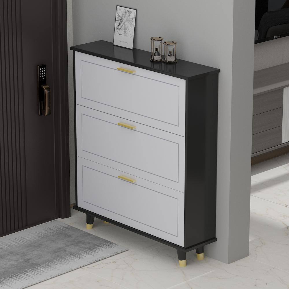 FUFU&GAGA 47.2 in. H x 35.4 in. W Gray Wood Shoe Storage Cabinet