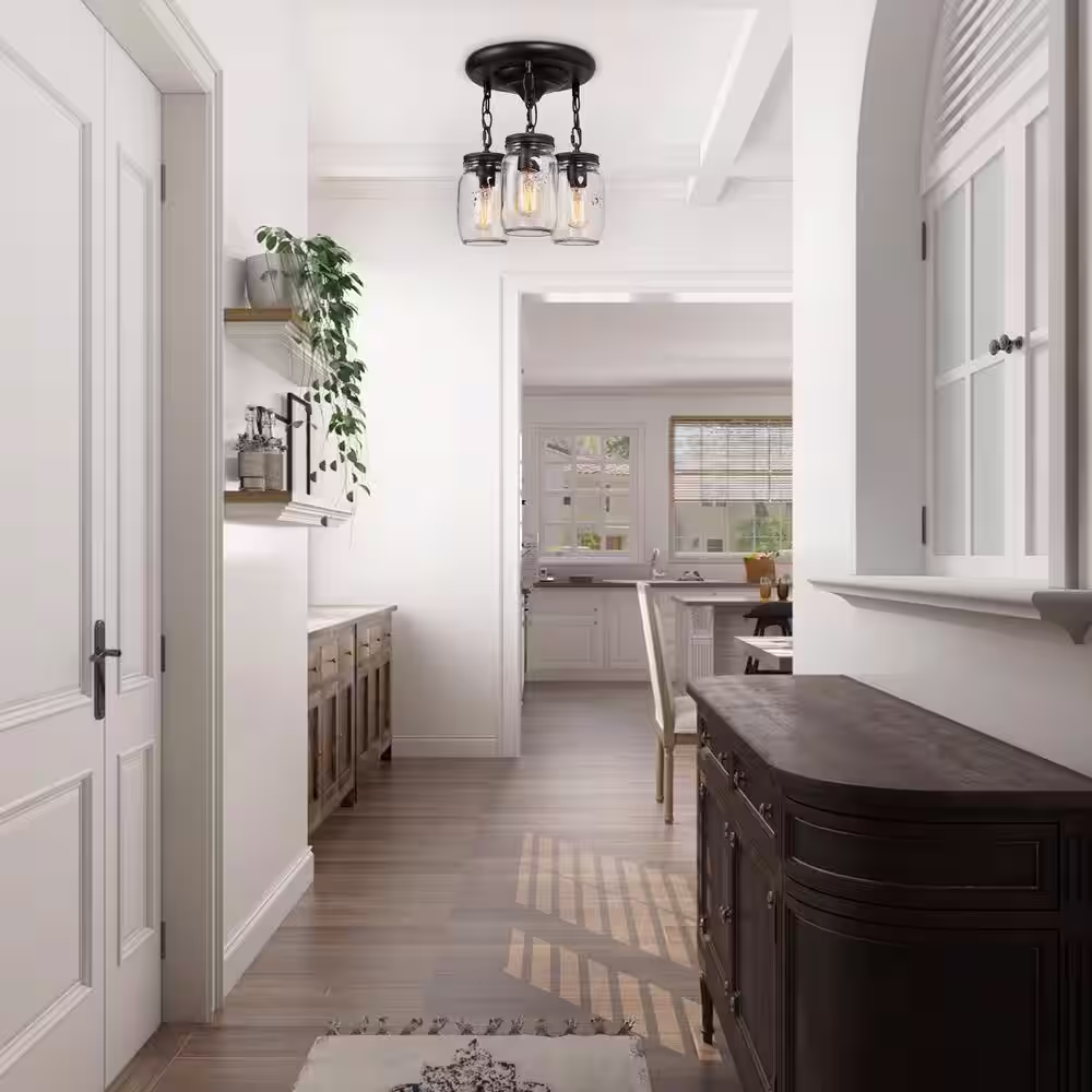 LNC 3-Light Modern Farmhouse Semi-Flush Mount Oil-Rubbed Bronze Classic Mason Jar Kitchen Ceiling Light